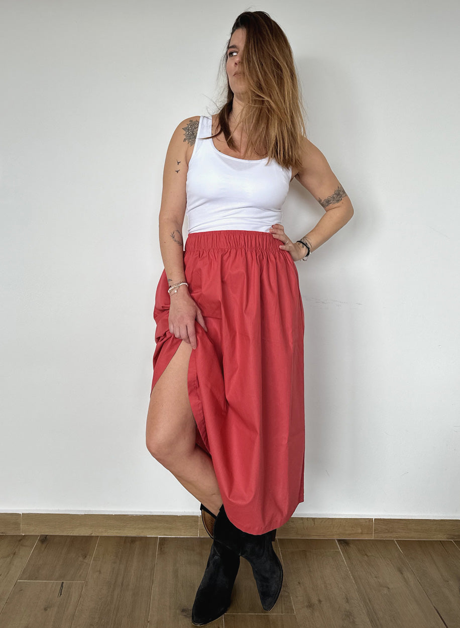 Poplin midi skirt