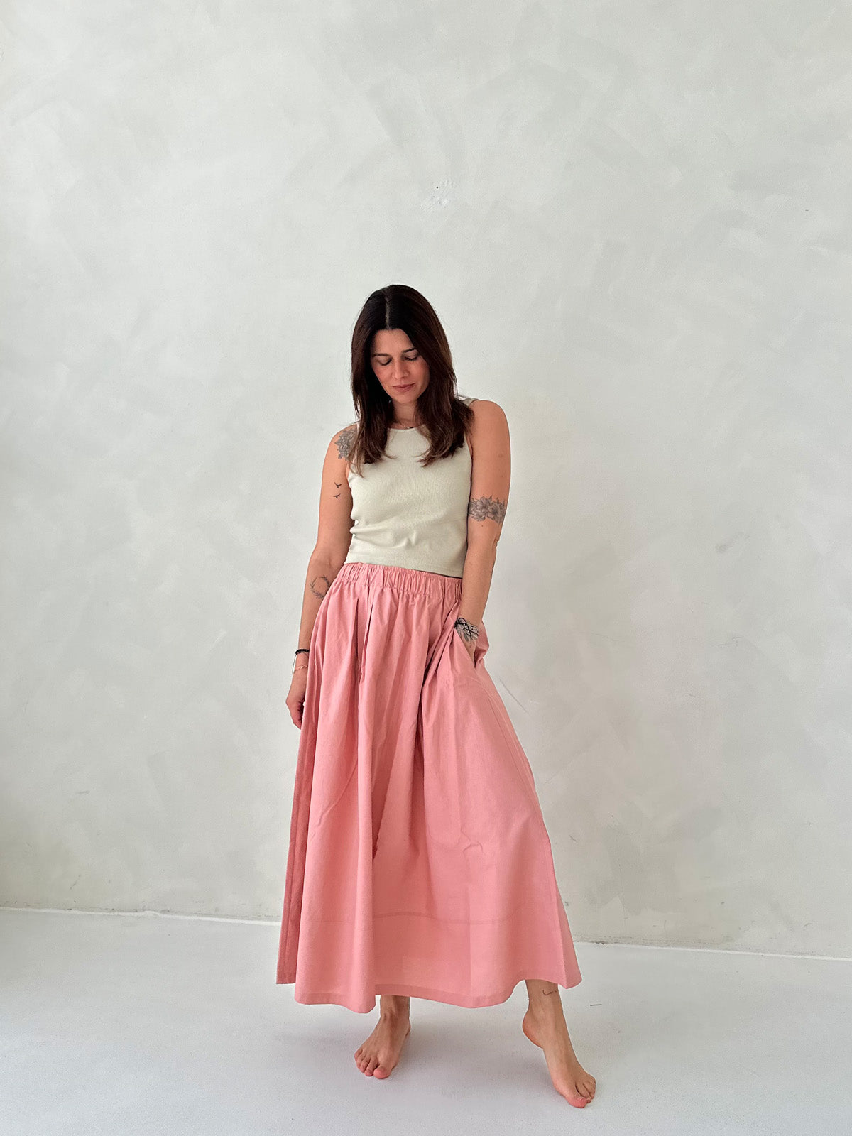 Poplin midi skirt