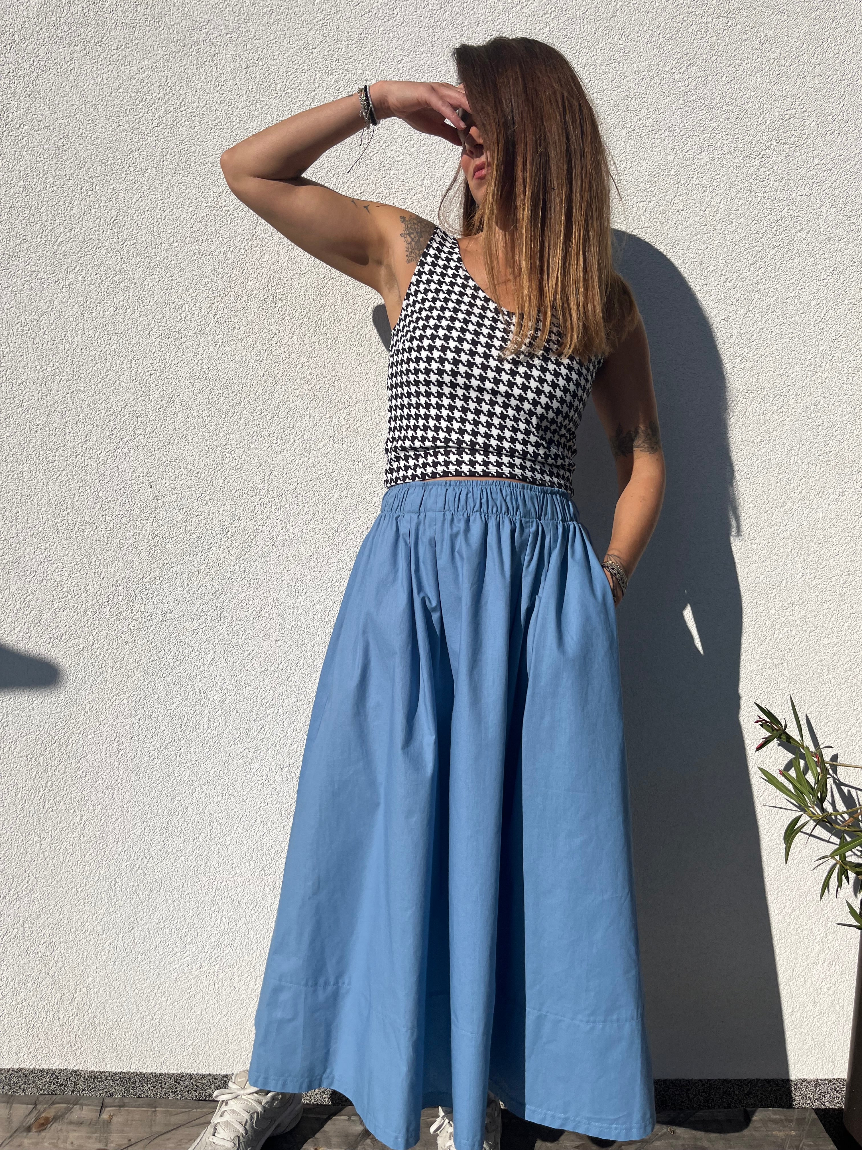 Poplin midi skirt