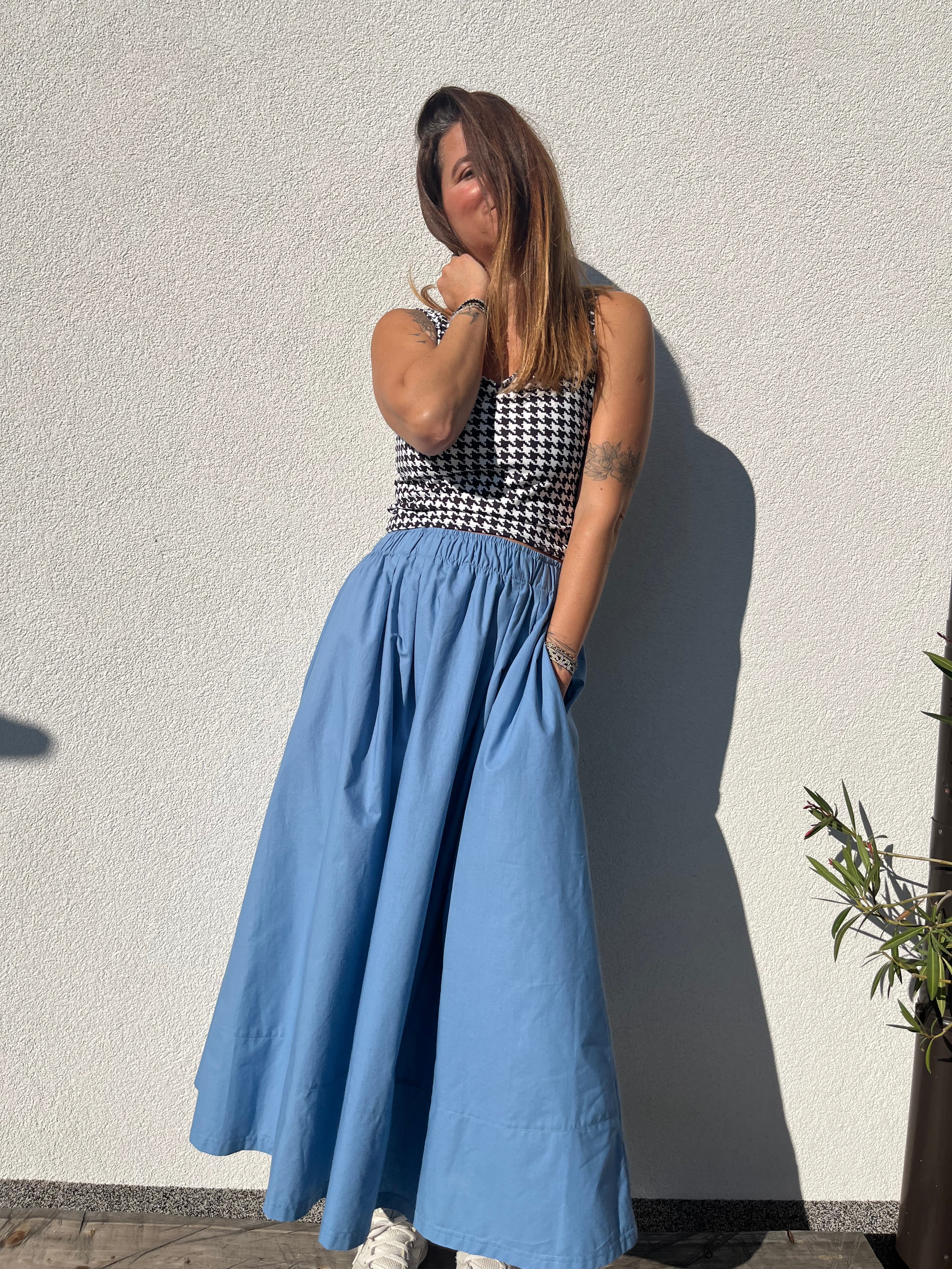 Poplin midi skirt