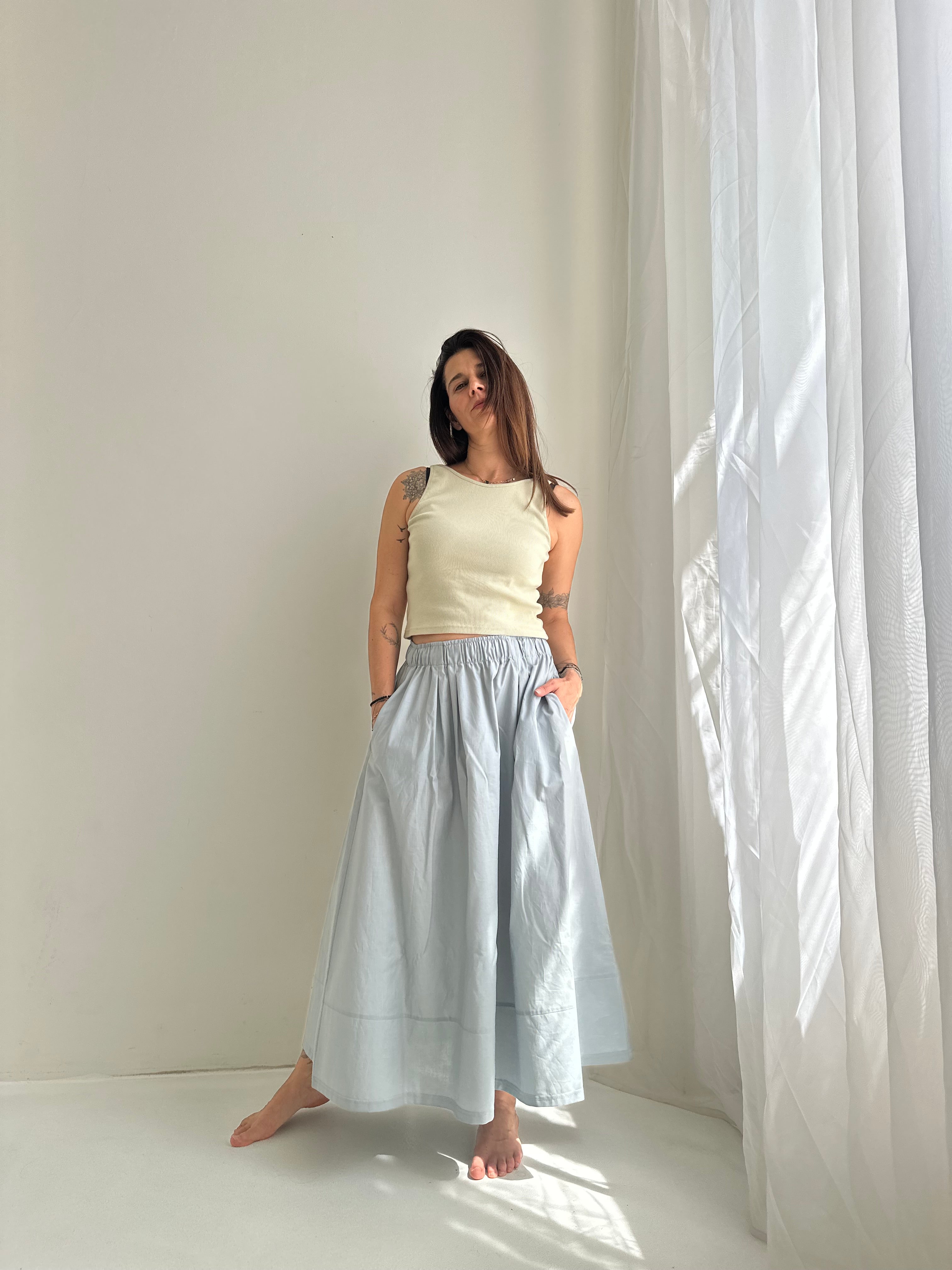 Poplin midi skirt